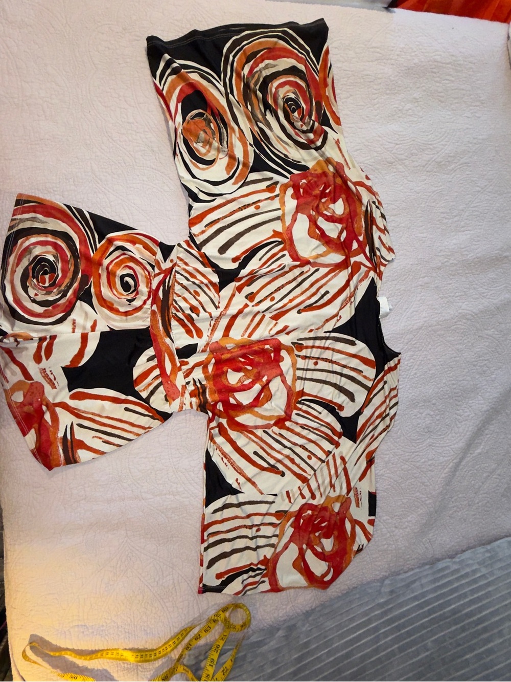 Alexis Strapless Abstract Print Dress in Cream, Black & Rust size L
